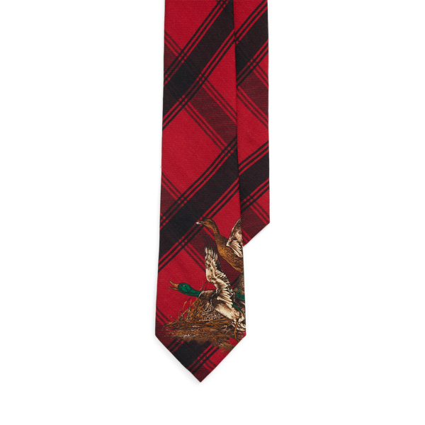 Red Plaid Duck-Print Wool Challis Tie Polo Ralph Lauren 1