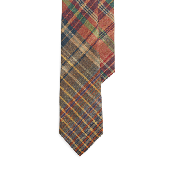 Olive Wine Multi Plaid Linen Tie Polo Ralph Lauren 1