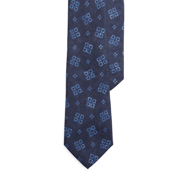 Indigo Geometric-Print Linen Tie Polo Ralph Lauren 1