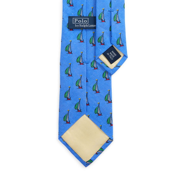 Sailboat-Print Linen Tie