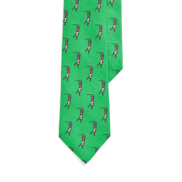 Golfer-Print Linen Tie