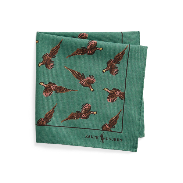 Pheasant-Print Wool Pocket Square