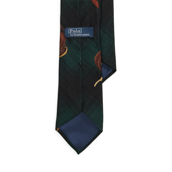 Equestrian-Print Plaid Wool Tie