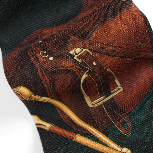 Equestrian-Print Plaid Wool Tie