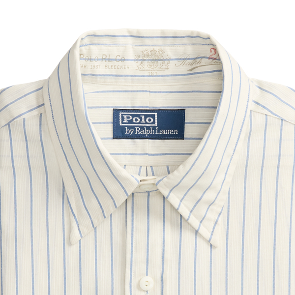 Cream Blue Dobby Custom Fit Striped Woven Shirt Polo Ralph Lauren 8