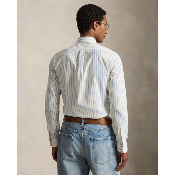 Cream Blue Dobby Custom Fit Striped Woven Shirt Polo Ralph Lauren 5
