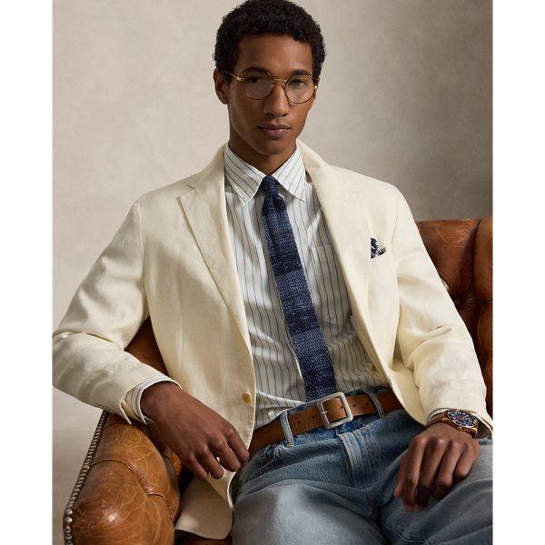 Cream Blue Dobby Custom Fit Striped Woven Shirt Polo Ralph Lauren 7
