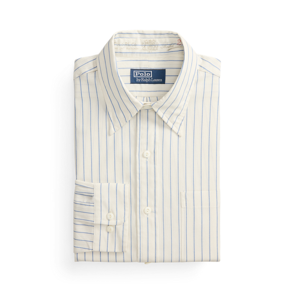 Cream Blue Dobby Custom Fit Striped Woven Shirt Polo Ralph Lauren 2