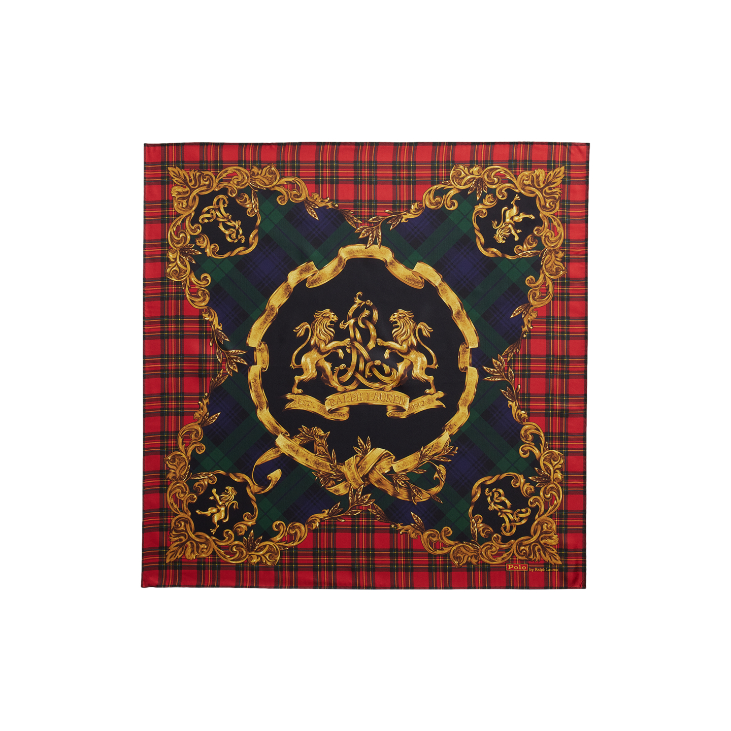 Мужской шарф Ralph Lauren Crest Silk Twill Square, цвет: Красный / Золотой разноцветный — фото 1