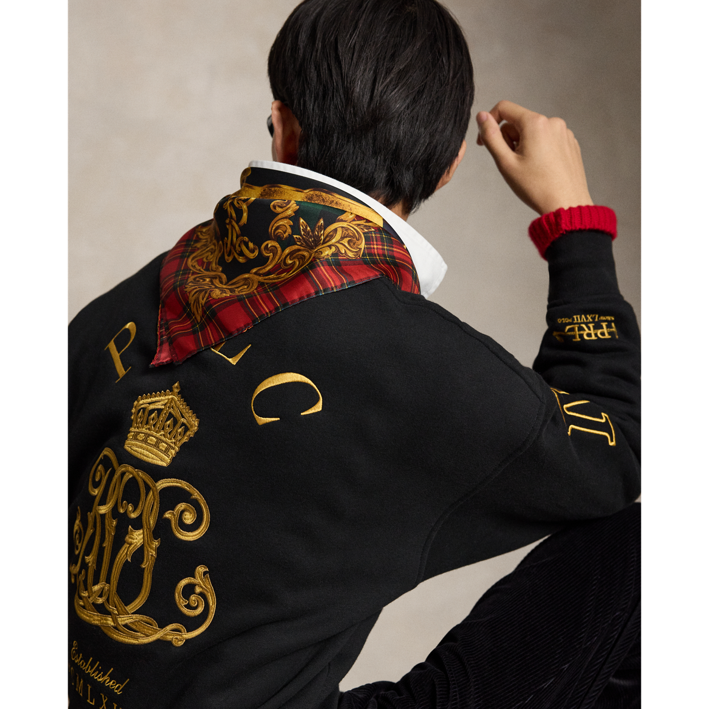 Мужской шарф Ralph Lauren Crest Silk Twill Square, цвет: Красный / Золотой разноцветный — фото 3