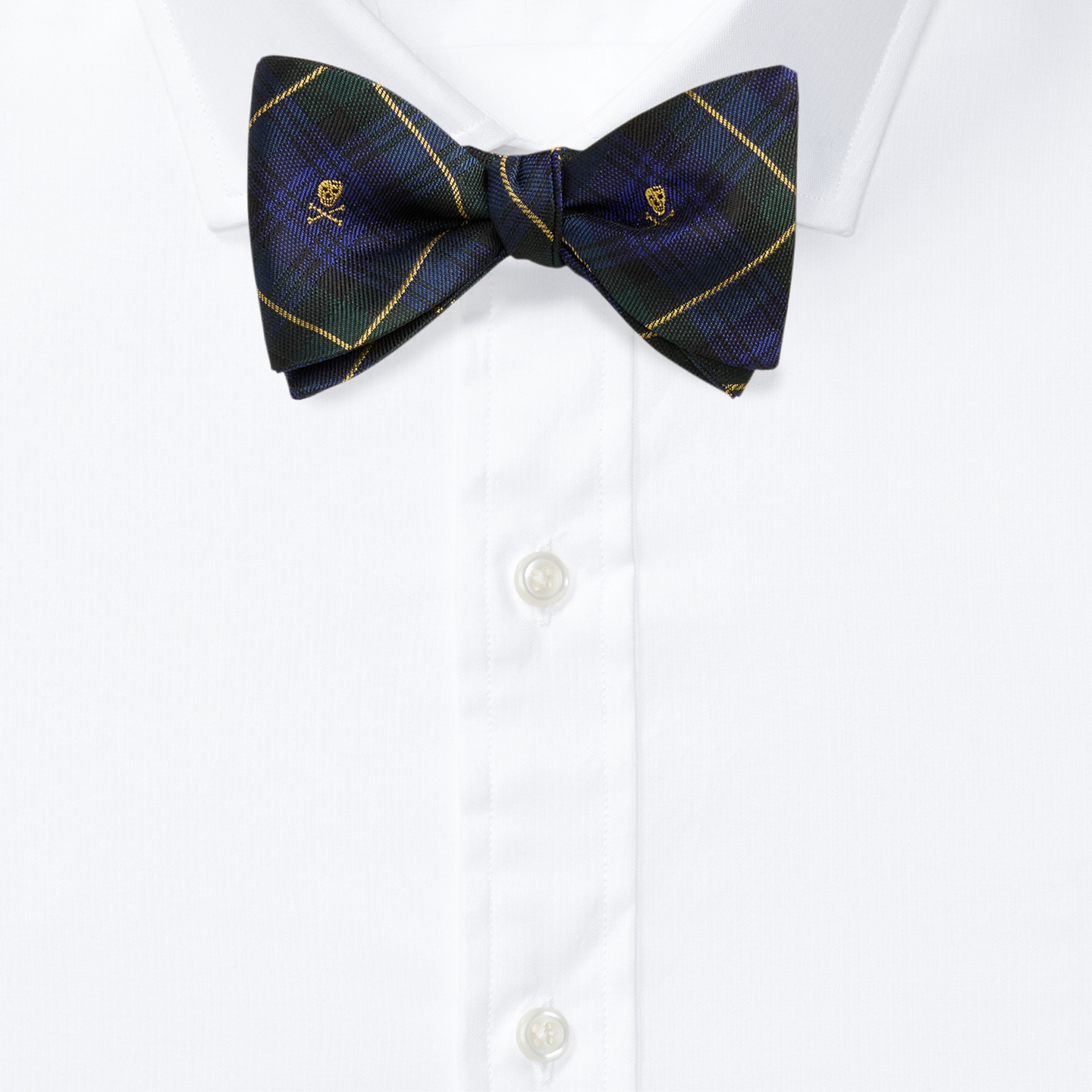 Мужские галстуки Ralph Lauren Plaid Skull-and-Bones Silk Bow Tie, цвет: Тёмно-синий / Зелёный — фото 1
