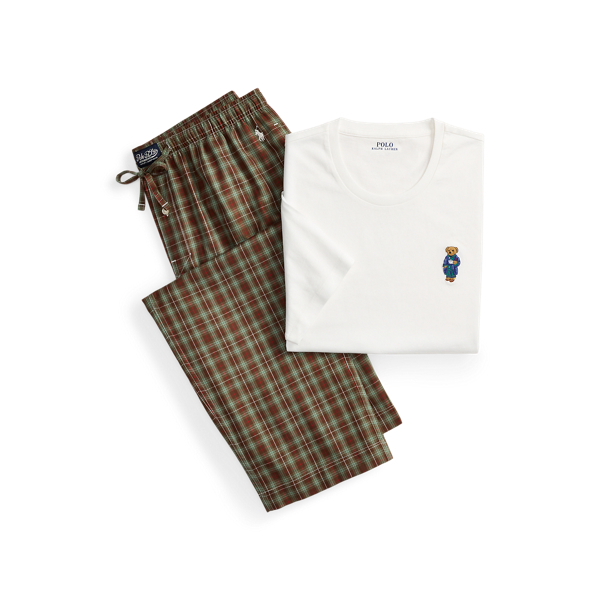 Baumwoll-Pyjama mit Polo&nbsp;Bear Polo Ralph Lauren in Wei&szlig;/Braun 1