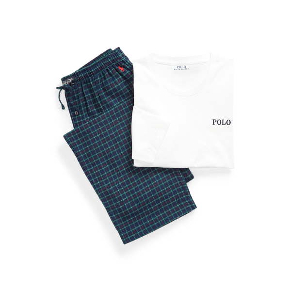 White/Navy Forest Multi Cotton Jersey & Plaid Flannel Sleep Set Polo Ralph Lauren 1