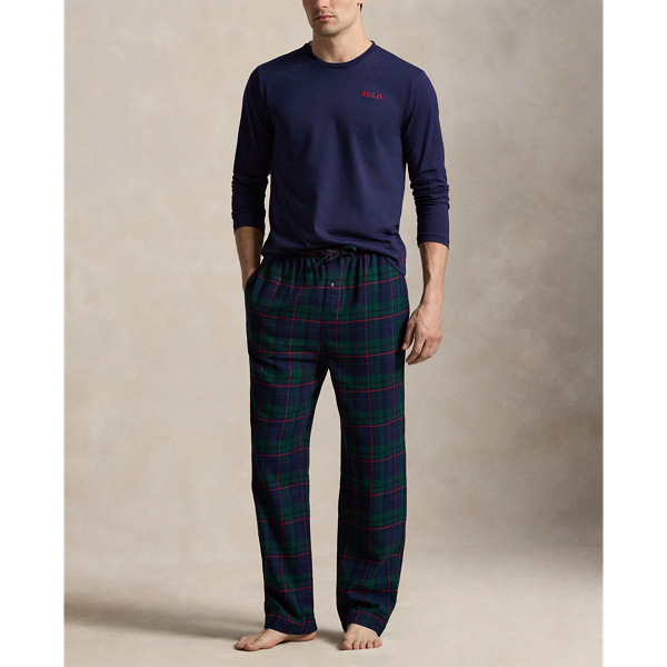 Pigiama in jersey di cotone e flanella Polo Ralph Lauren in Blu navy/Verde multi 2