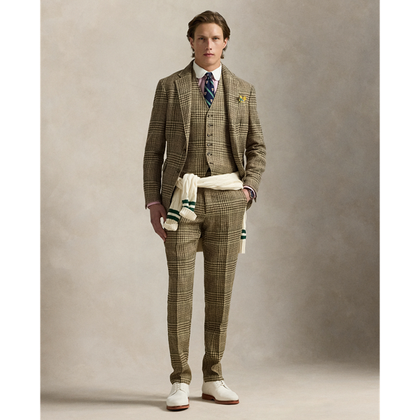 Glen Plaid Linen-Blend Suit Trouser
