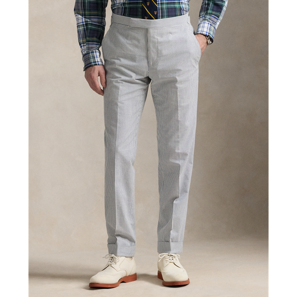 Men's Seersucker Gurkha Pants - Lightweight Summer Trousers With Double Pleats & Straight Leg