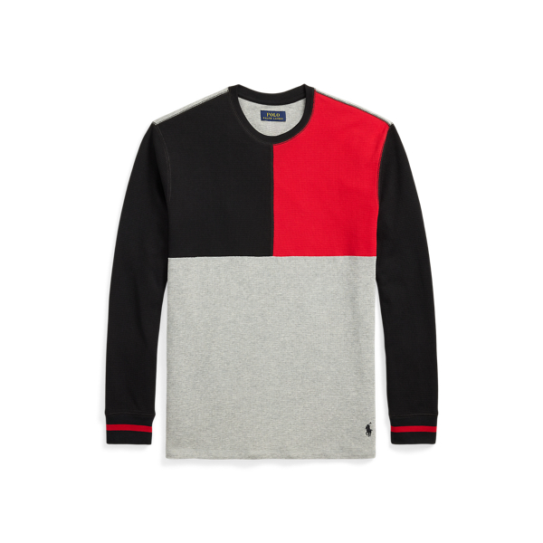 Black Red Grey Color-Blocked Waffle-Knit Sleep Shirt Polo Ralph Lauren 1