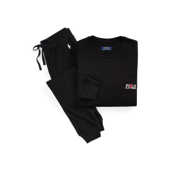 Polo Black Waffle-Knit Sleep Set Polo Ralph Lauren 1