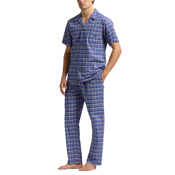 Med Plaid/cruise Navy Plaid Cotton Pajama Shirt Polo Ralph Lauren 2