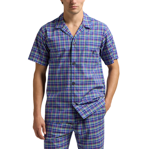 Med Plaid/cruise Navy Plaid Cotton Pajama Shirt Polo Ralph Lauren 3