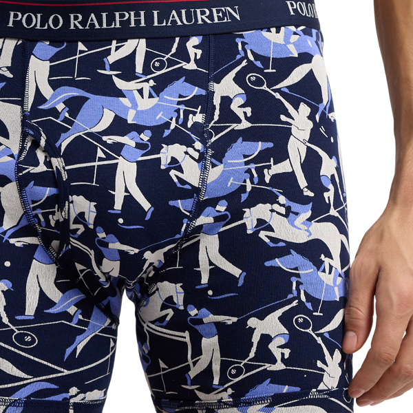 Print Red Blue Cotton Wicking Boxer Brief 3-Pack Polo Ralph Lauren 3