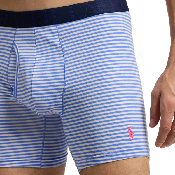 Blue Stripe/Pink/Heather Stretch Cotton Boxer Brief 3-Pack Polo Ralph Lauren 3