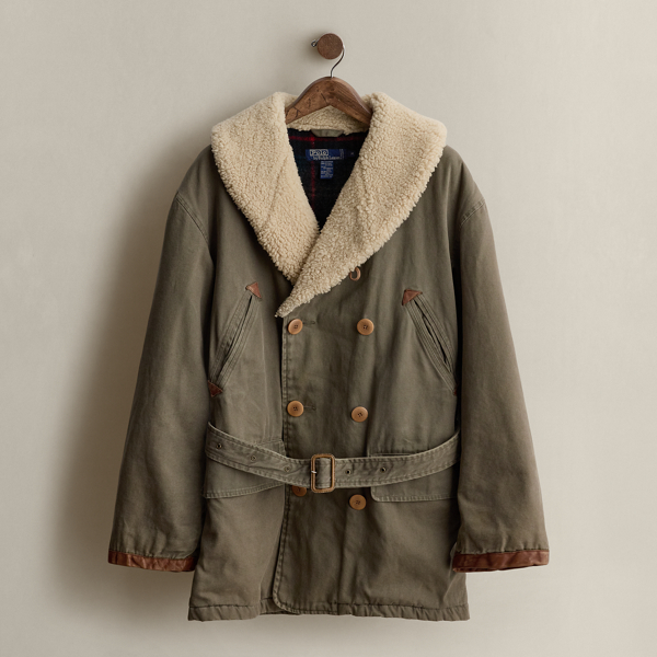 Multi c. 1992 Shearling-Collar Coat - Size M Ralph Lauren Vintage 1