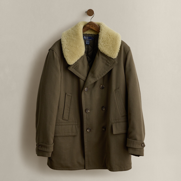 Multi c. 1991 Shearling-Collar Coat - Size L Ralph Lauren Vintage 1