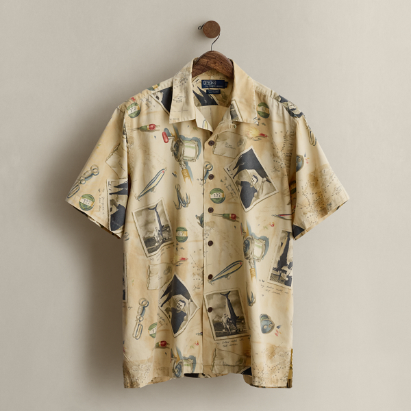 Multi 2003 Fishing-Print Camp Shirt - Size L Ralph Lauren Vintage 1