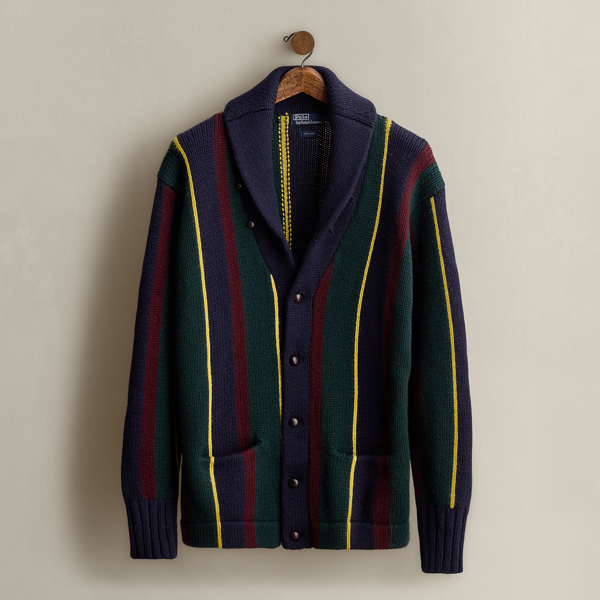 Multi 1986 Striped Wool Cardigan - Size L Ralph Lauren Vintage 1