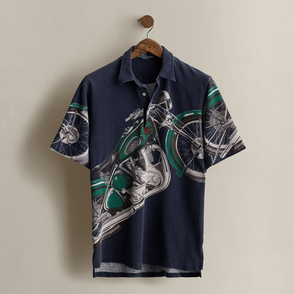 Multi 1992 Moto-Print Polo Shirt - Size M Ralph Lauren Vintage 1