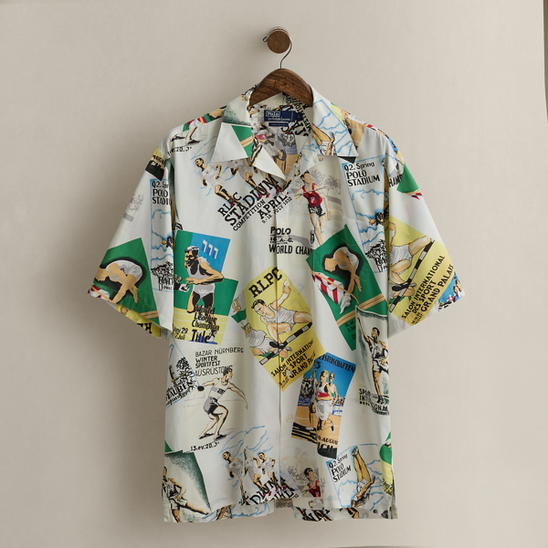 Multi c. 1992 Sport-Print Camp Shirt - Size L Ralph Lauren Vintage 1