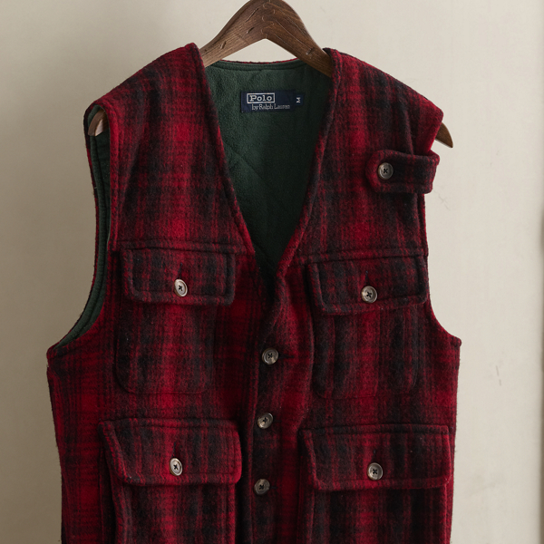 Vintage Plaid Utility Vest - Size M