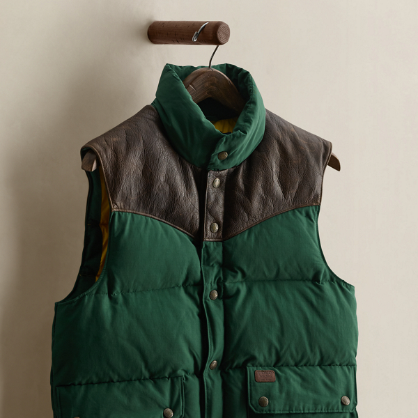 2004 Leather-Yoke Down Vest - Size S