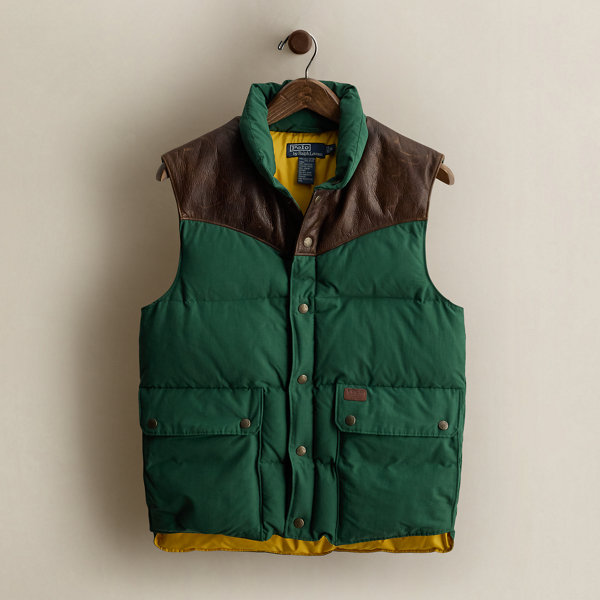 2004 Leather-Yoke Down Vest - Size S