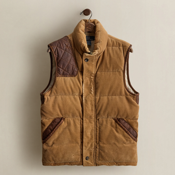 2008 Leather-Trim Corduroy Vest - Size M