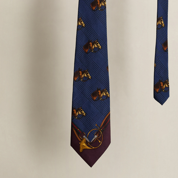 Vintage Equestrian-Print Silk Tie