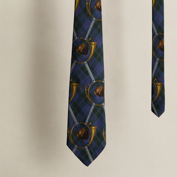 Vintage Equestrian-Print Silk Tie