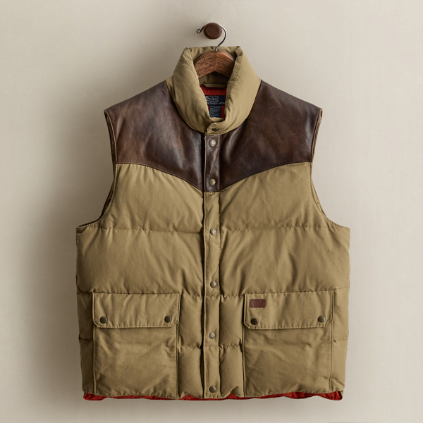 2004 Leather-Yoke Down Vest - Size XL
