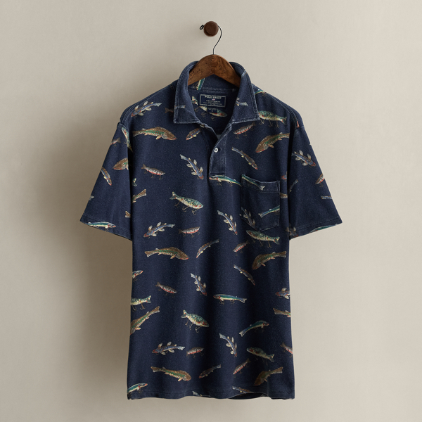 1999 Polo Sport Fish-Print Polo - Size L Ralph Lauren Vintage 1