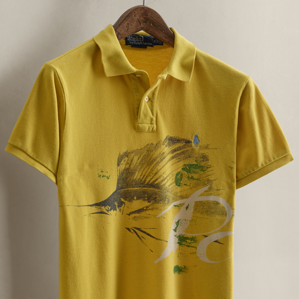 2008 Swordfish-Print Polo Shirt - Size M