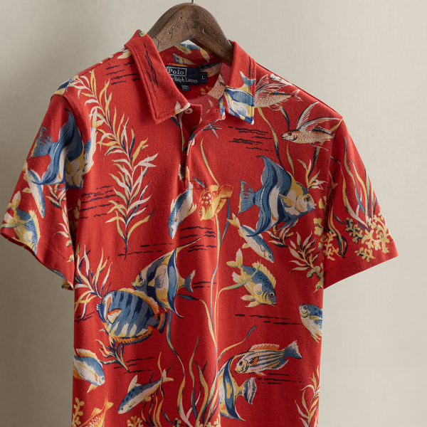 2010 Fish-Print Polo Shirt - Size L