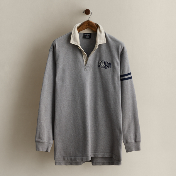 PolobyRalphLauren RugbyShirt 刺繍ロゴ 90s XL Vintage Polo Ralph Lauren Men's Small Striped Rugby Shirt