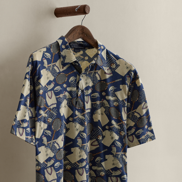 1992 Tennis-Print Polo Shirt - Size L