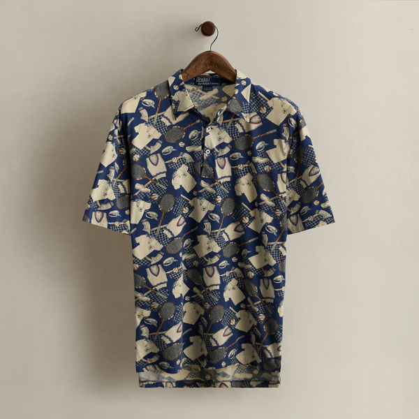 1992 Tennis-Print Polo Shirt - Size L