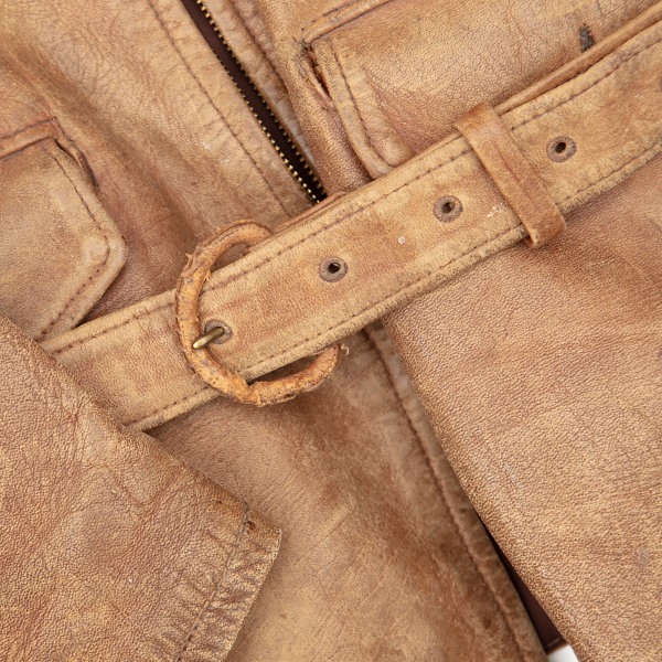 1940s Belted Leather Jacket - Size 36