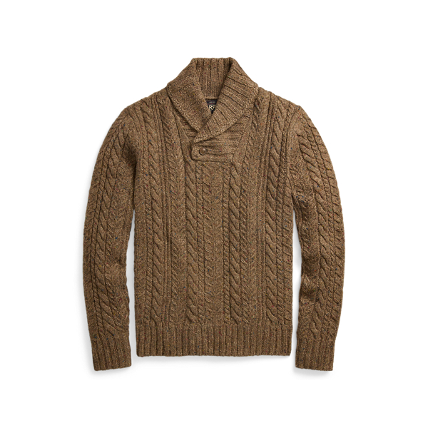 Aran-Knit Shawl-Collar Sweater