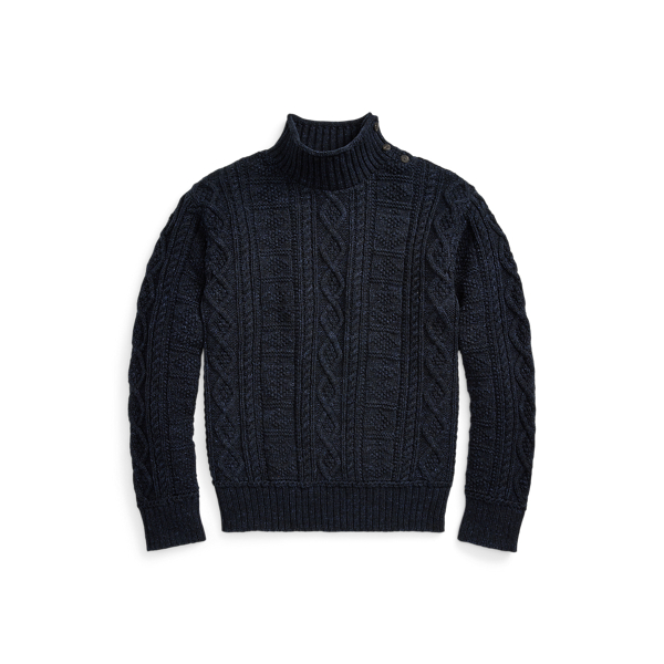 Aran-Knit Cotton Mockneck Sweater