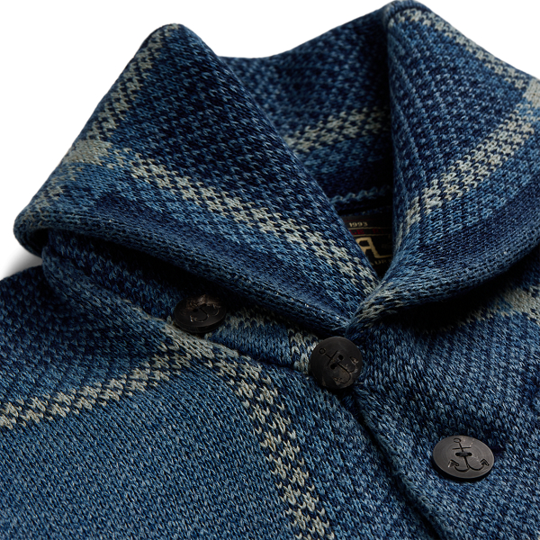Indigo Plaid Cotton Linen Cardigan for Men Ralph Lauren UK