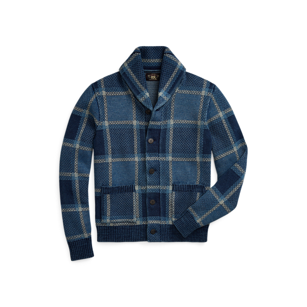 Indigo Plaid Cotton-Linen Cardigan